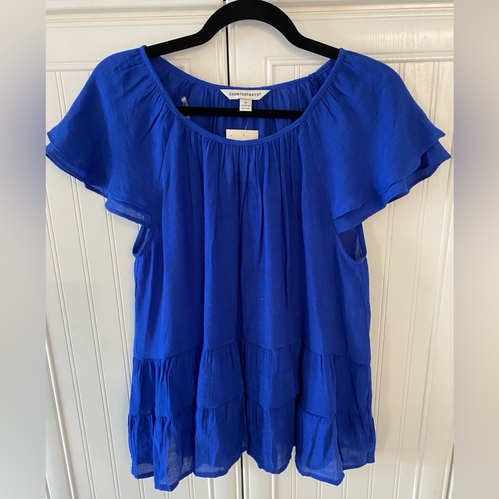 Blue Ruffled Tiered Blouse